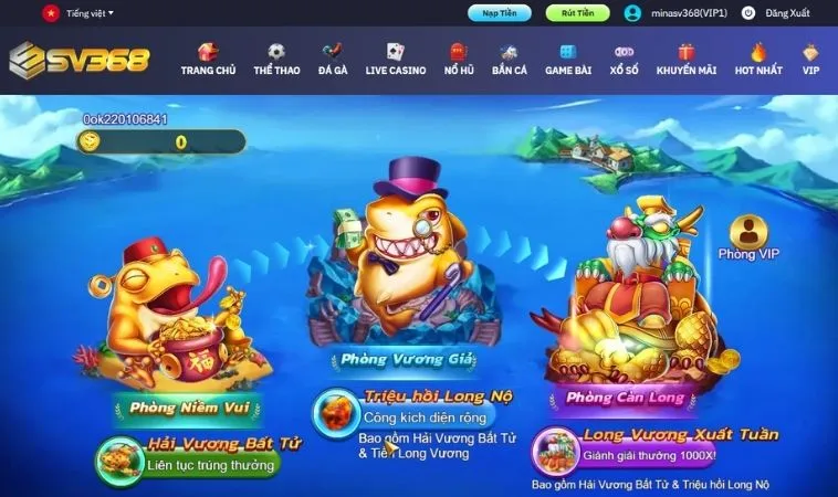 Bí Kíp Chơi Bắn Cá Royal Fishing Tại SV368 Từ Cao Thủ Săn Rồng 2 Các phòng chơi trong game Bắn Cá Royal Fishing Tại SV368