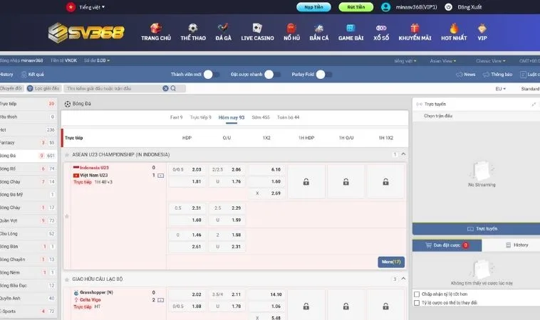 Bí Kíp Cá Cược Bóng Đá SV368 Từ Cao Thủ Chắc Thắng Mọi Kèo 2 Giao diện cá cược kèo bóng đá SV368