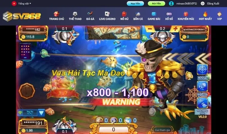 Bí Kíp Chơi Bắn Cá Vua Hải Tặc Tại SV368 Săn Thưởng Cực Đỉnh 2 Cách chơi game Bắn Cá Vua Hải Tặc Tại SV368