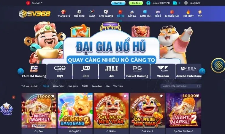 Sảnh nổ hũ SV368 quy tụ nhiều thể loại game quay hũ hấp dẫn