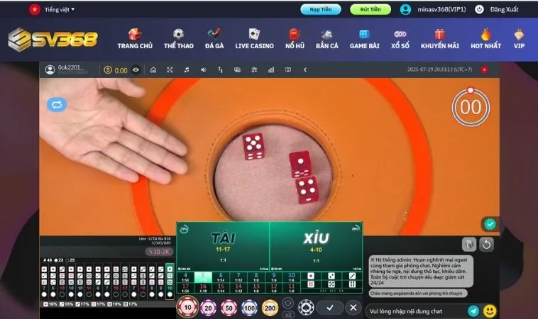 Bật Mí Cách Chơi Tài Xỉu SV368 Dễ Thắng Rinh Thưởng Khủng Về Túi 1 Tài Xỉu SV368