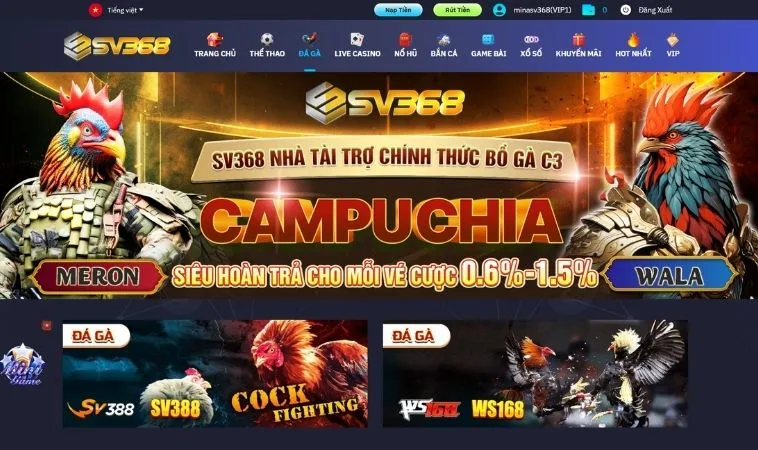 Sảnh đá gà SV368 thiết kế giao diện đẹp, ấn tượng