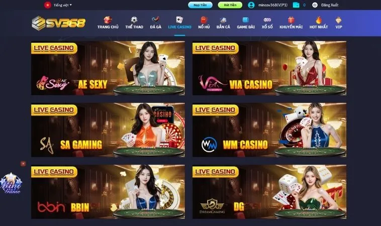 Nhà cái SV368 hợp tác với nhiều nhà cung cấp game live casino chất lượng