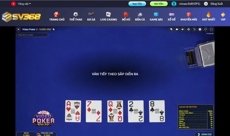 Giao diện chơi Xì Tố Tại SV368